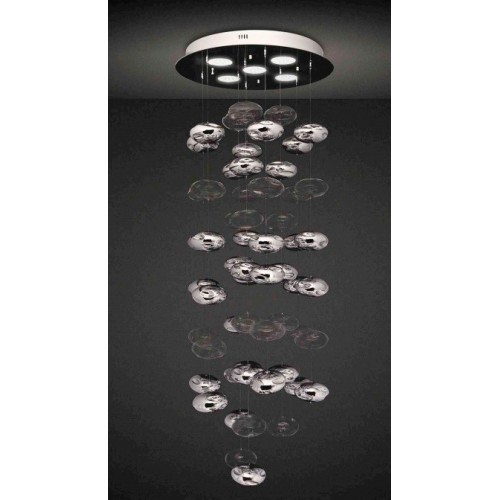 Colgante lluvia burbujas cristal transparentes y cromados, base cromo ,5 luces AR111