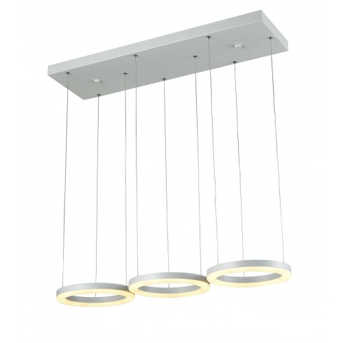 Colgante de led de diseño minimalista, 3 anillos en aluminio y acrílico , led luz neutra 25w