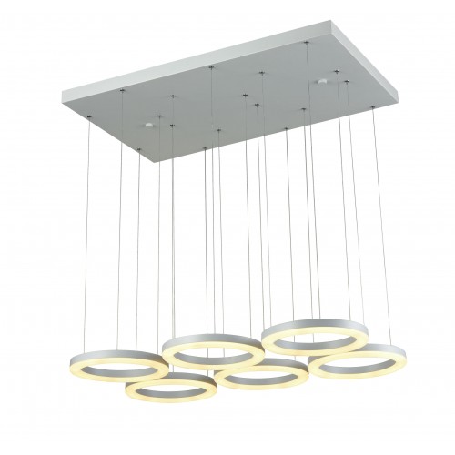 Colgante de led dimerizable de diseño minimalista, 6 anillos en aluminio y acrílico , led luz neutra 60w
