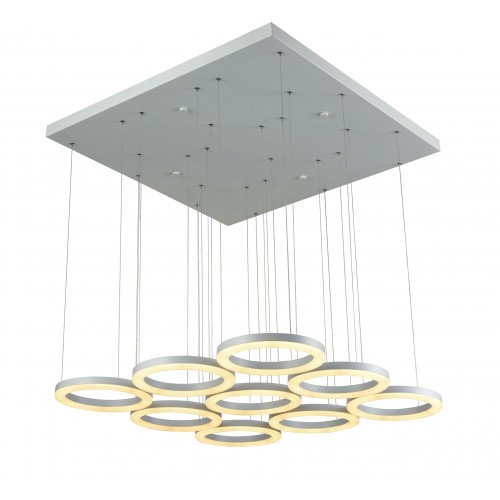 Colgante de led dimerizable de diseño minimalista, 9 anillos en aluminio y acrílico , led luz neutra 95w
