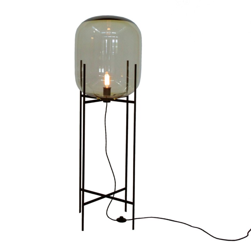 Lámpara de pie, base en hierro, tulipa oval en cristal translúcido, para 1 lámpara E27.