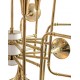 Araña colgante 12 luces, trompetas doradas. Para lámpara E14